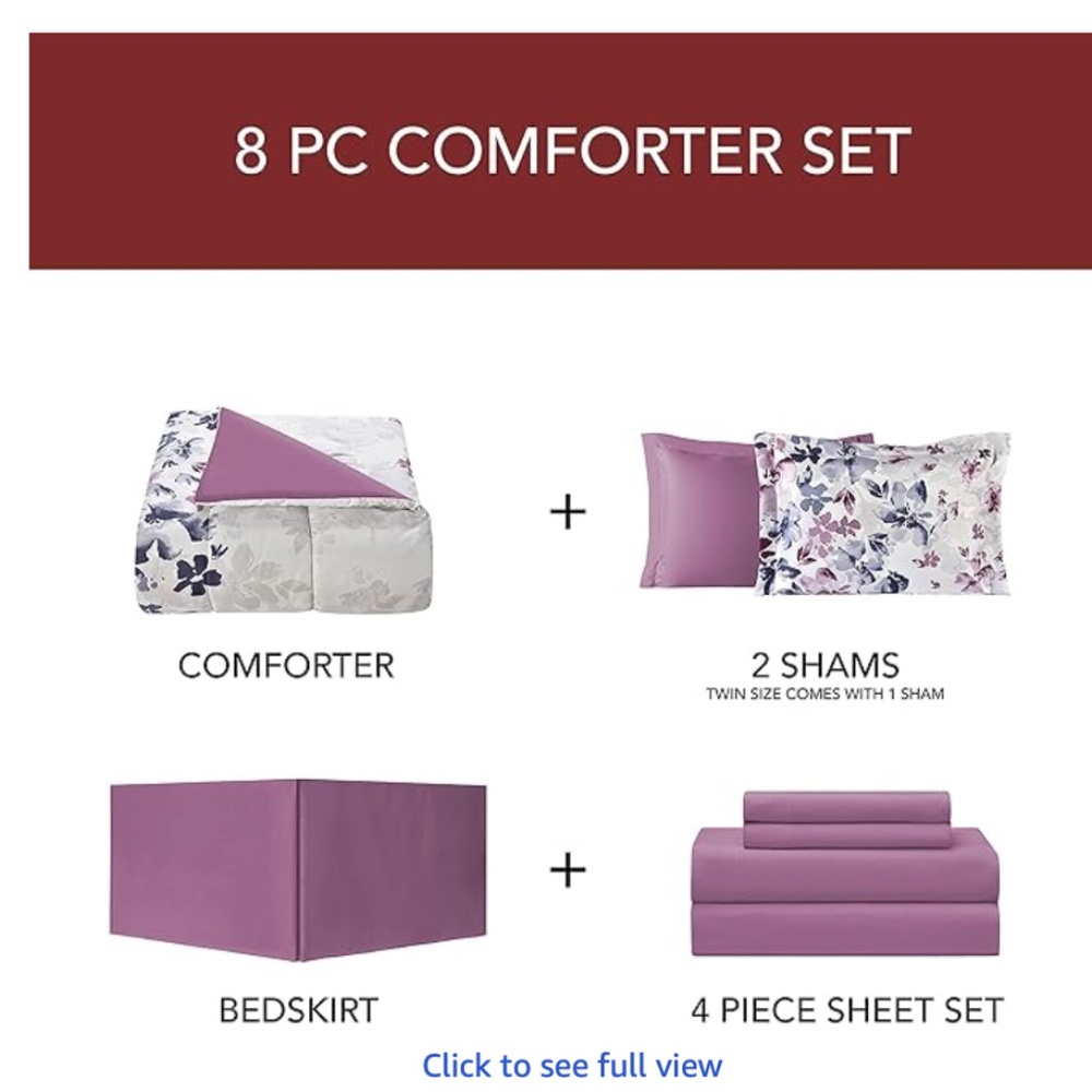 Lanwood Monica 8-Piece Bed-in-A-Bag Set, California King, White/Lilac Floral - Picture 4 of 7